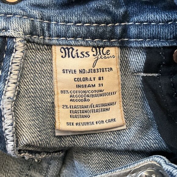 Miss Me Jeans Womens 2 26" Blue Signature Straight Light Wash Fading Embellished - Picture 8 of 8